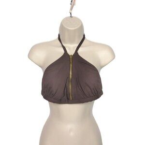 Michael Michael Kors Brown Halter Bikini Top Large Zip Up